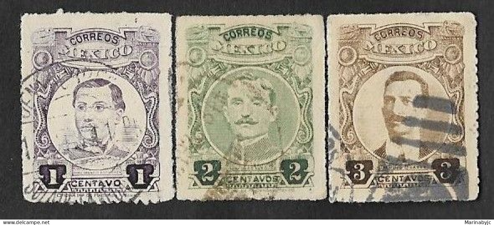 SE)1917-20 MEXICO SERIE CORTA, IGNACIO ZARAGOZA 1C SCT 608, IIDELFONSO VAZQUEZ 2C SCT 610, J. M. PINO SUAREZ 3C SCT 611, - Mexique