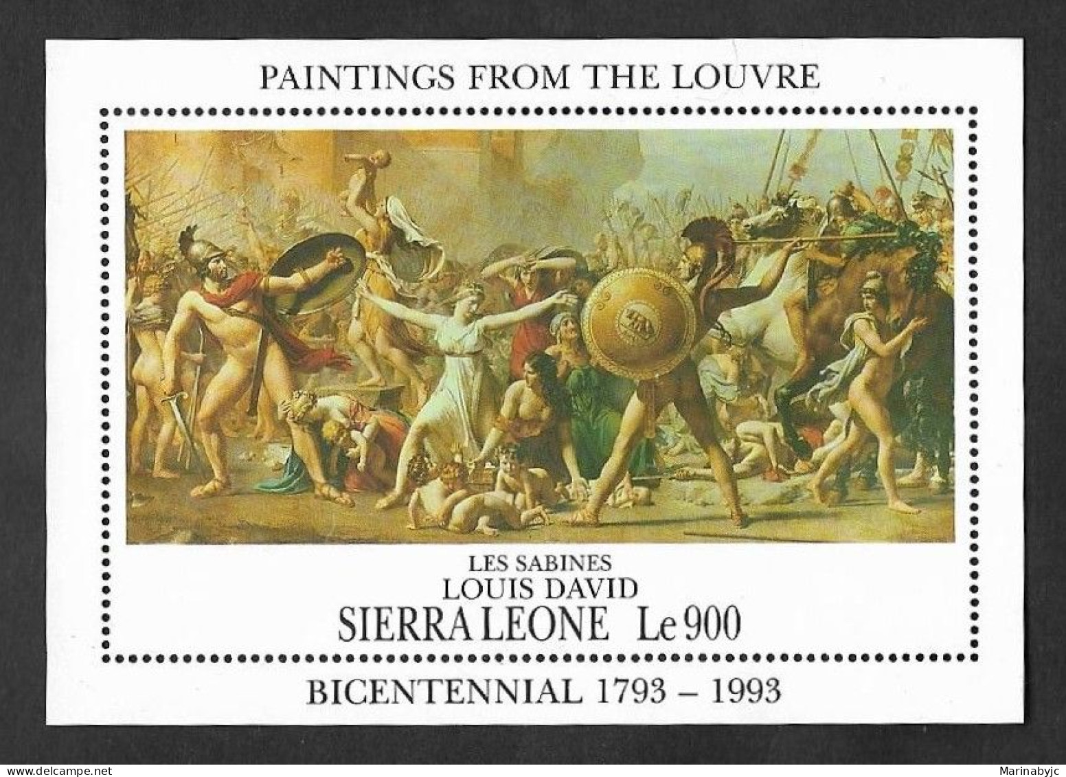 SE)1993 SIERRA LEONE FROM THE ART SERIES, BICENTENARY OF THE LOUVRE PAINTINGS, LAS SABINAS - JUAN DAVID, SHEET OF MEMORY - Sierra Leona (1961-...)