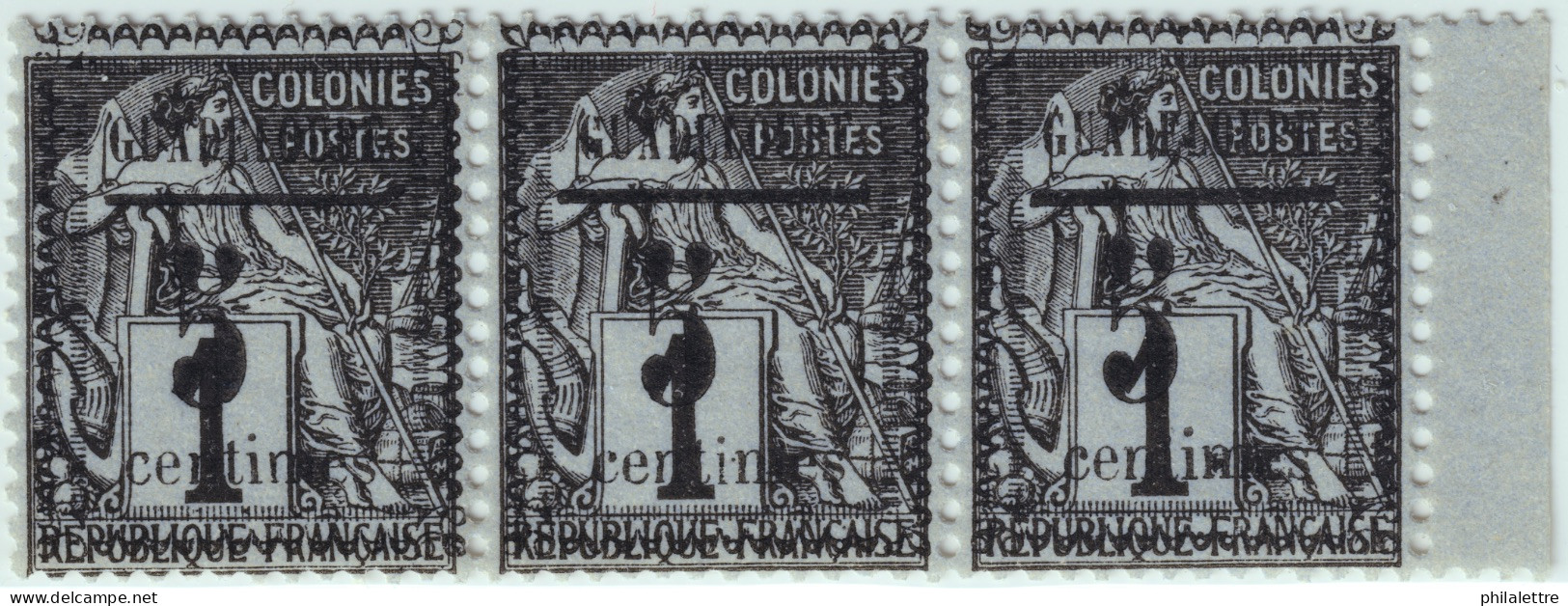 GUADELOUPE - 1889 - Yv.6 Bande De 3 Au Type I / Cadre XI - V - XI - Neufs** - Unused Stamps