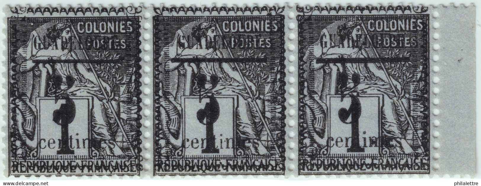 GUADELOUPE - 1889 - Yv.6 Bande De 3 Au Type I / Cadre XI - V - XI - Neufs** - Ungebraucht