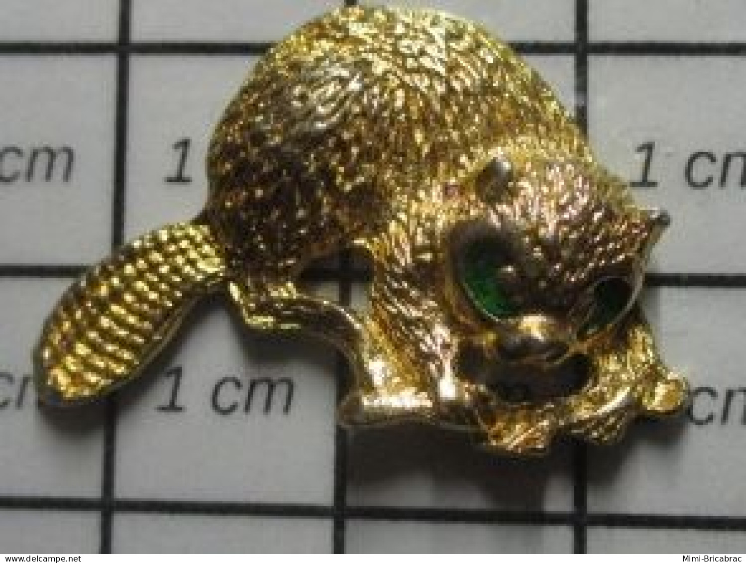 1920 Pin's Pins / Beau Et Rare / ANIMAUX / METAL JAUNE ET EMAIL VERT CASTOR EN TRAIN DE RONGER - Dieren