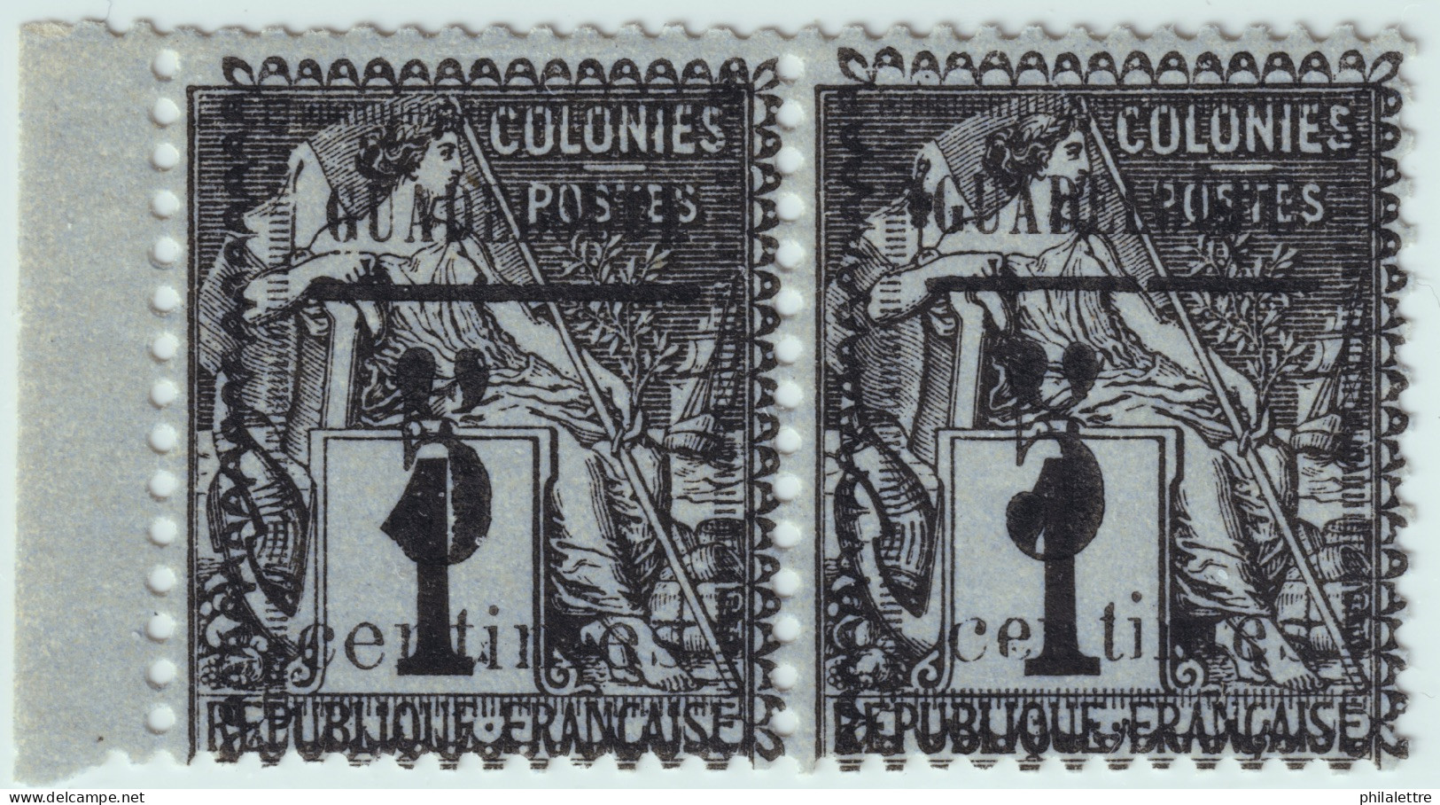 GUADELOUPE - 1889 - Yv.6 En Paire T. V & II / Cadres Type II - Positions 6 & 7 (surcharge Déformée) - Neufs** - Ongebruikt