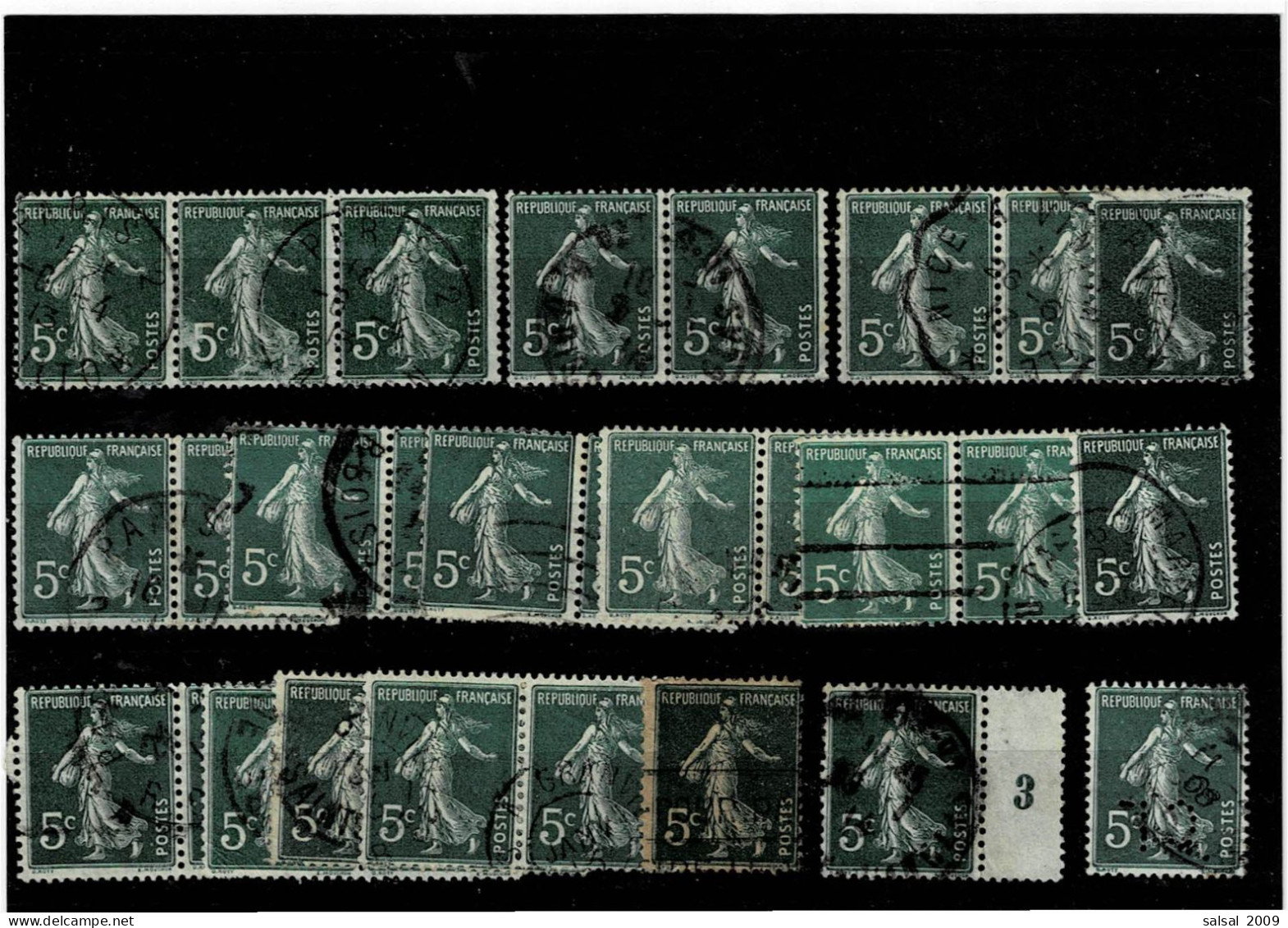 FRANCE ,"Seminatrice" ,5c. Verde ,30 Pezzi Usati ,1 PERFIN + 1 Con Ponte ,qualita Ottima - Used Stamps