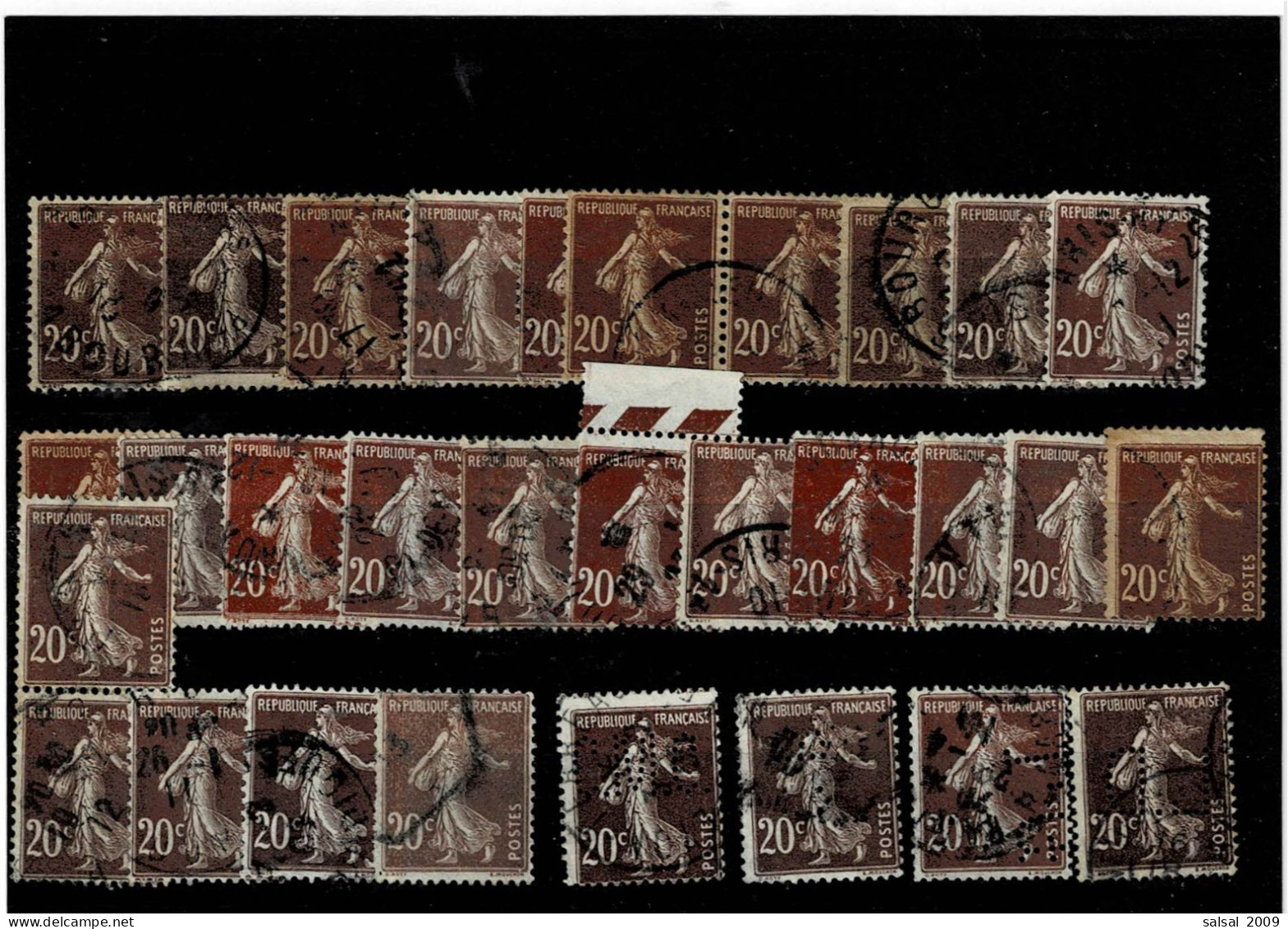 FRANCE ,"Seminatrice" ,20c. Lilla Bruno ,30 Pezzi Usati Di Cui 4 PERFIN ,qualita Ottima - Used Stamps