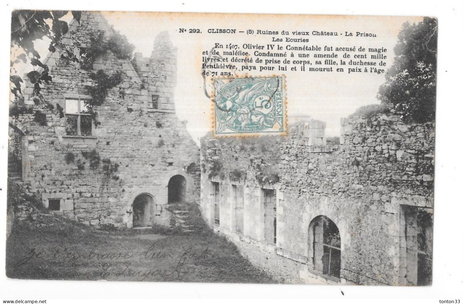 CLISSON - 44 - CPA DOS SIMPLE - Ruines Du Chateau - La Prison - Les Ecuries - TOUL 5 - - Clisson