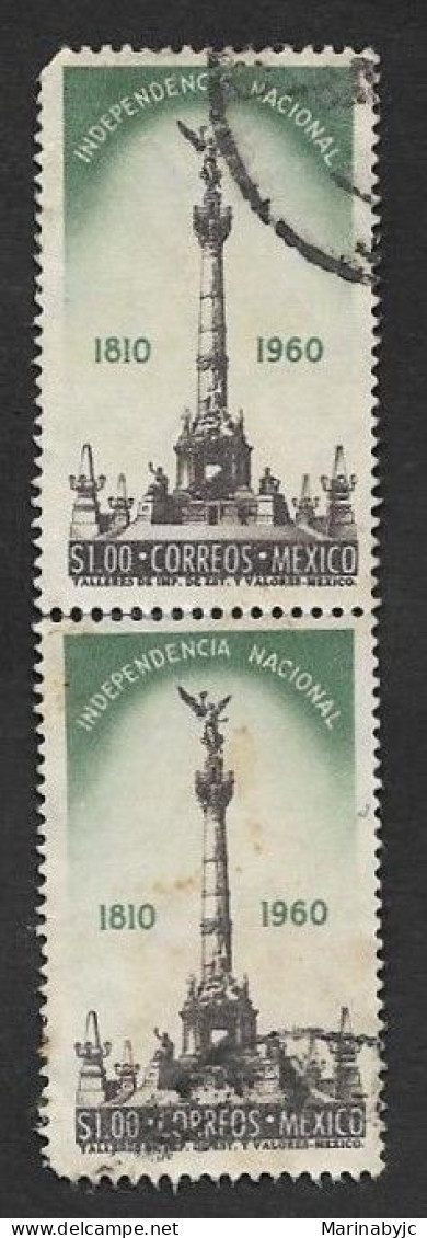 SE)1960 MEXICO 150° ANNIVERSARY OF NATIONAL INDEPENDENCE, MONUMENT 1P SCT 911, USED PAIR - Messico