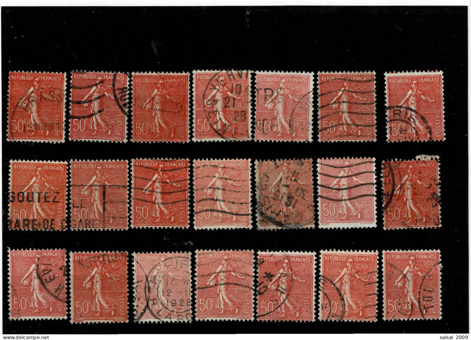 FRANCE ,"Seminatrice Su Fondo A Linee" ,50c. 21 Pezzi Usati ,tante Gradazioni Di Colore ,qualita Ottima - Used Stamps