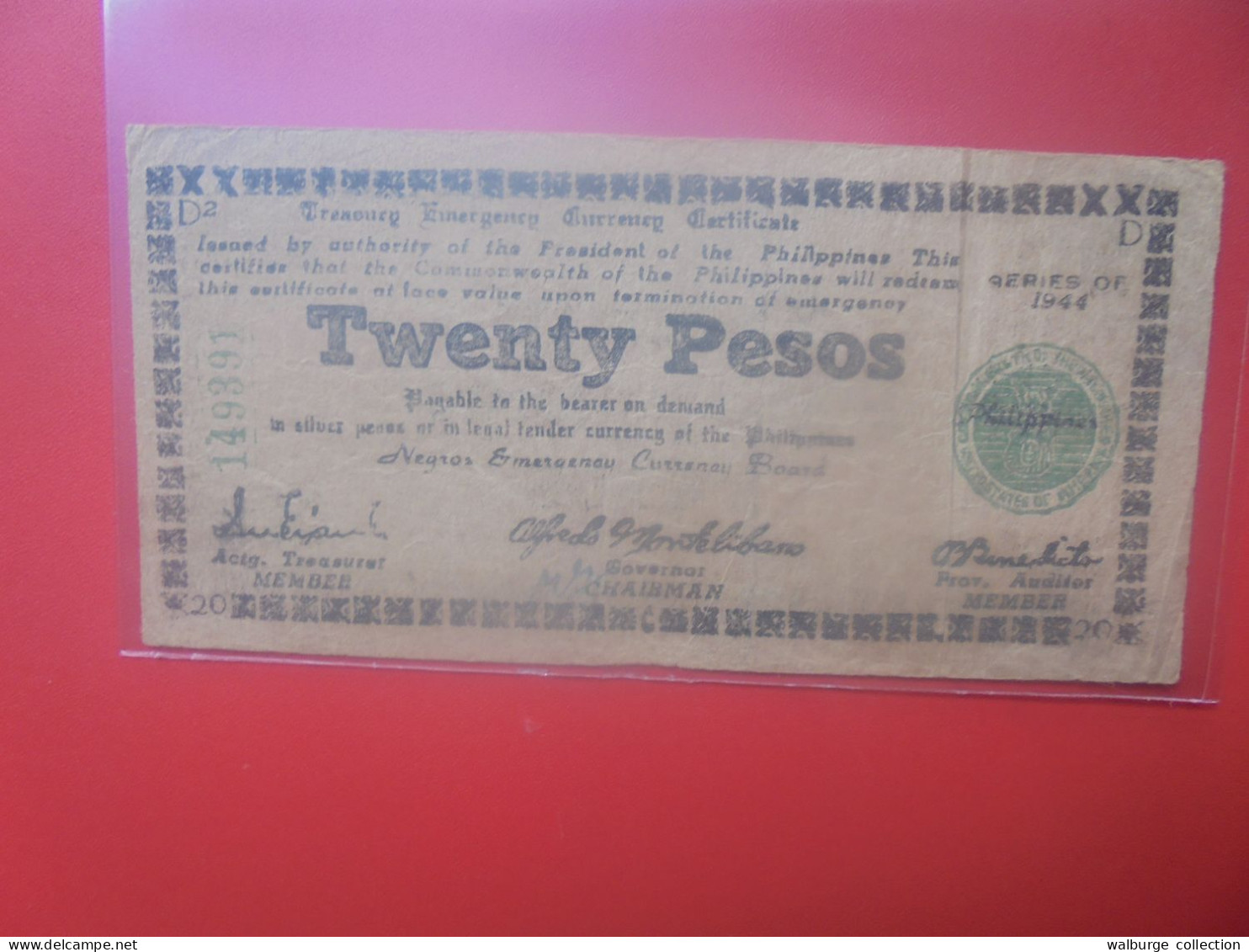 PHILIPPINES (BILLET D'URGENCE) 20 PESOS 1944 Circuler (B.33) - Filipinas