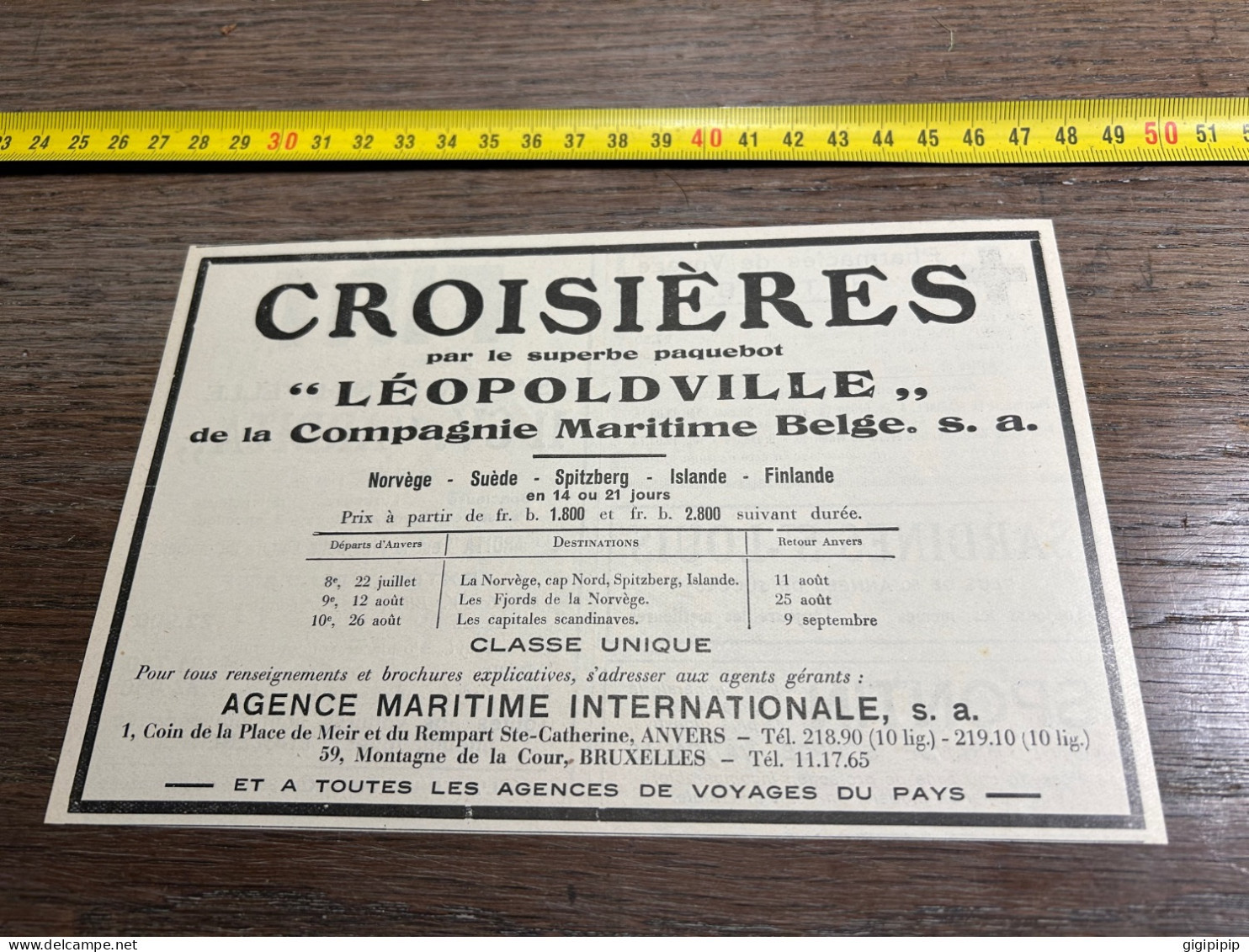 1933 TCB Publicité CROISIÈRES Par Le Superbe Paquebot LEOPOLDVILLE De La Compagnie Maritime Belge. - Sammlungen