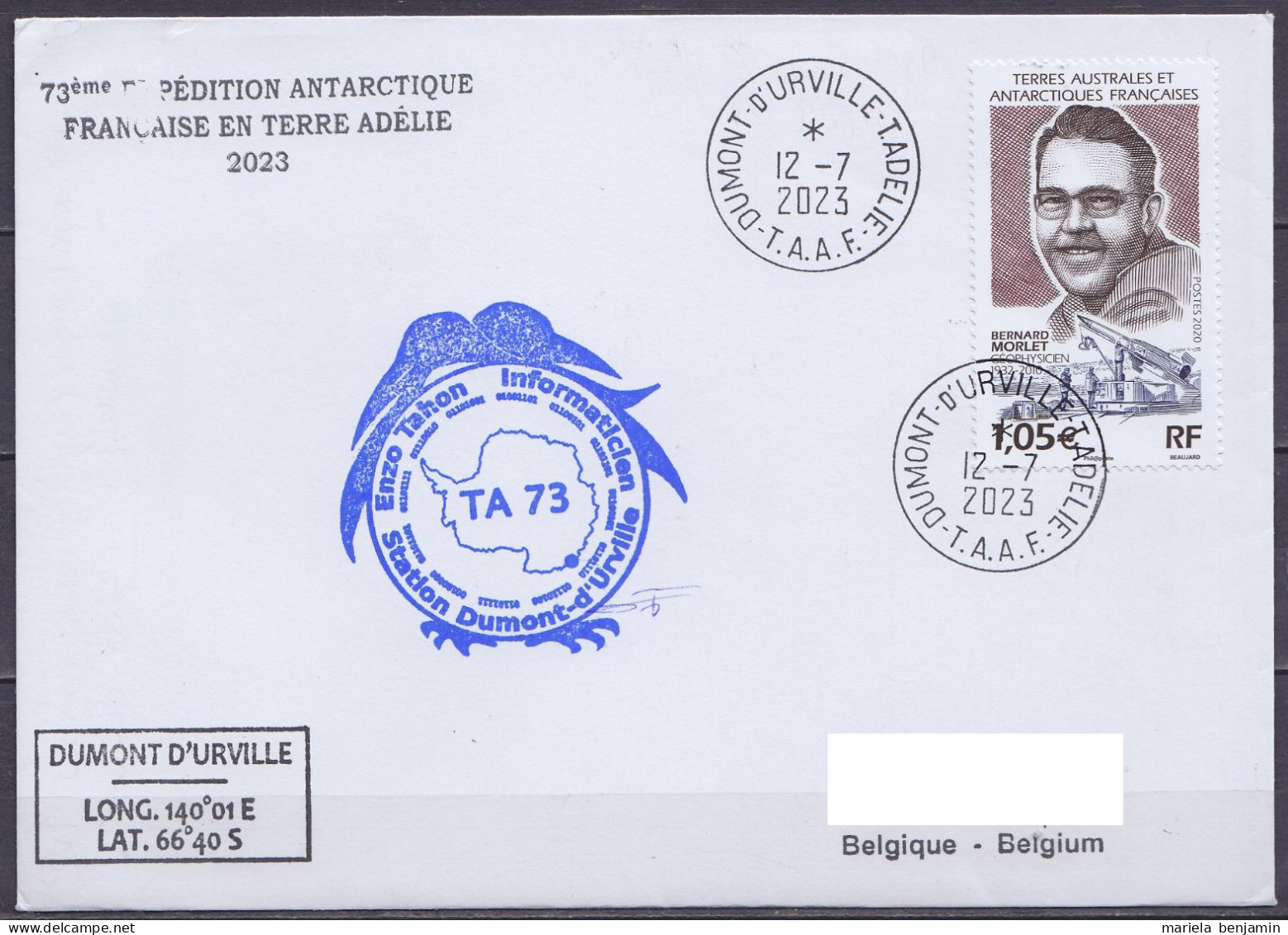 TAAF - Terre Adélie - Cachet Informaticien TA73 + Sign. Responsable - Càd Dumont D'Urville 12-7-2023 // Tad559 - Covers & Documents