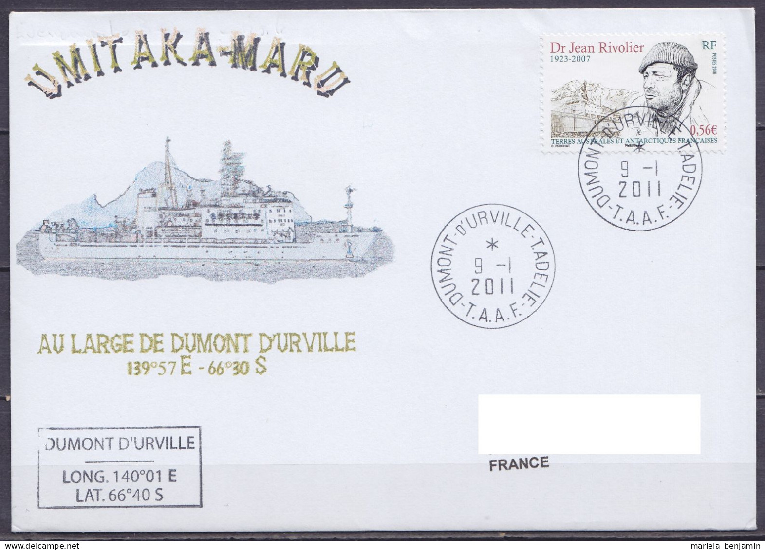 TAAF - Terre Adélie - Env. Commémorative Passage Bateau Japonais UMITAKA-MARU - Càd Dumont D'Urville 9-1-2011 // Tad540 - Storia Postale