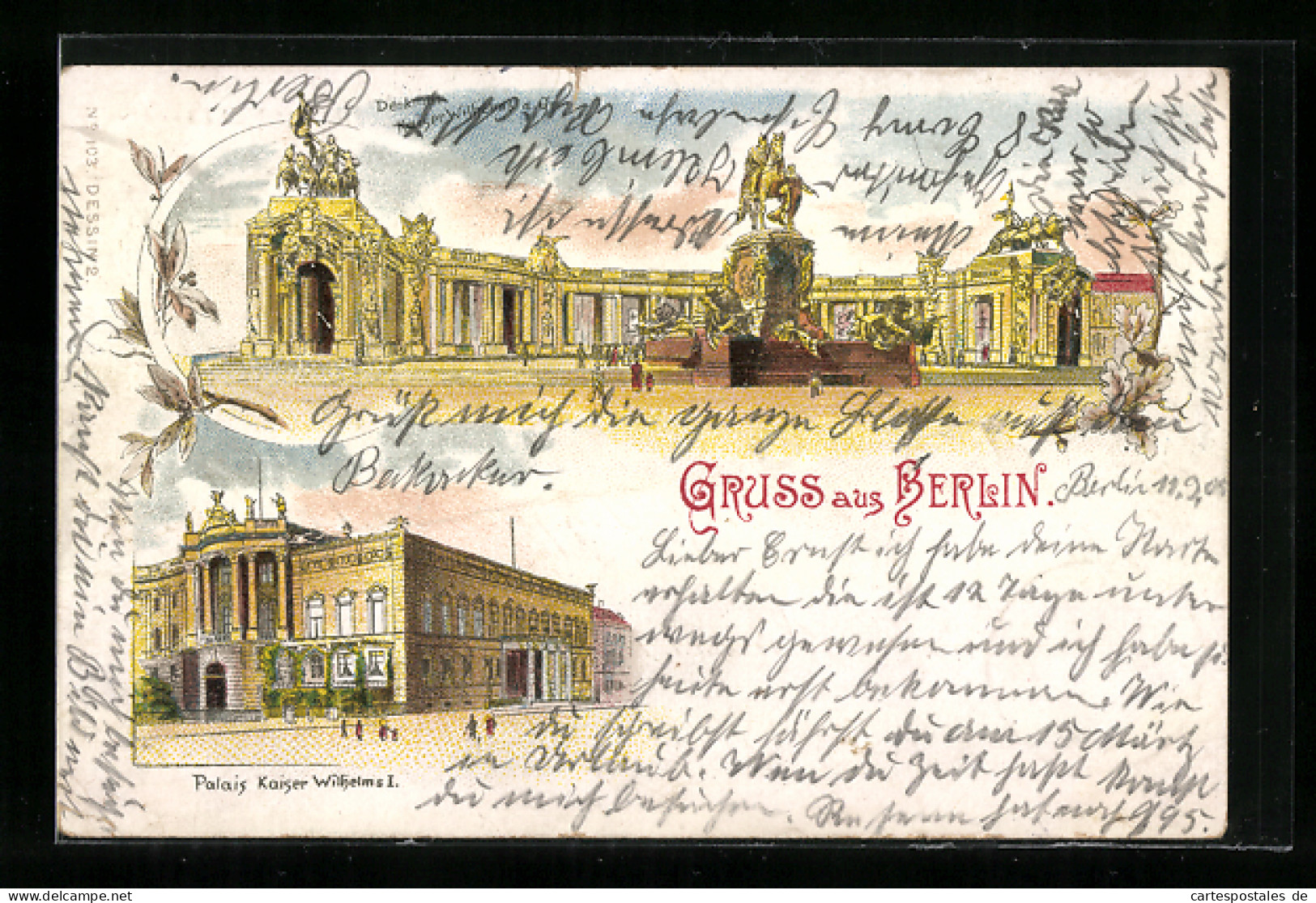 Lithographie Berlin, Denkmal Kaiser Wilhelm D. G., Palais Kaiser Wilhelms I.  - Mitte