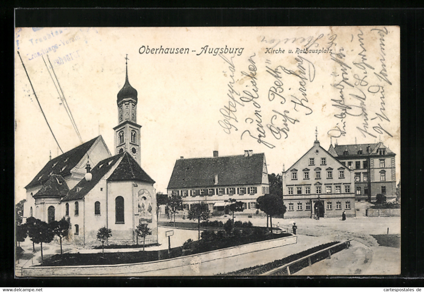 AK Oberhausen-Augsburg, Kirche Und Rathausplatz  - Augsburg