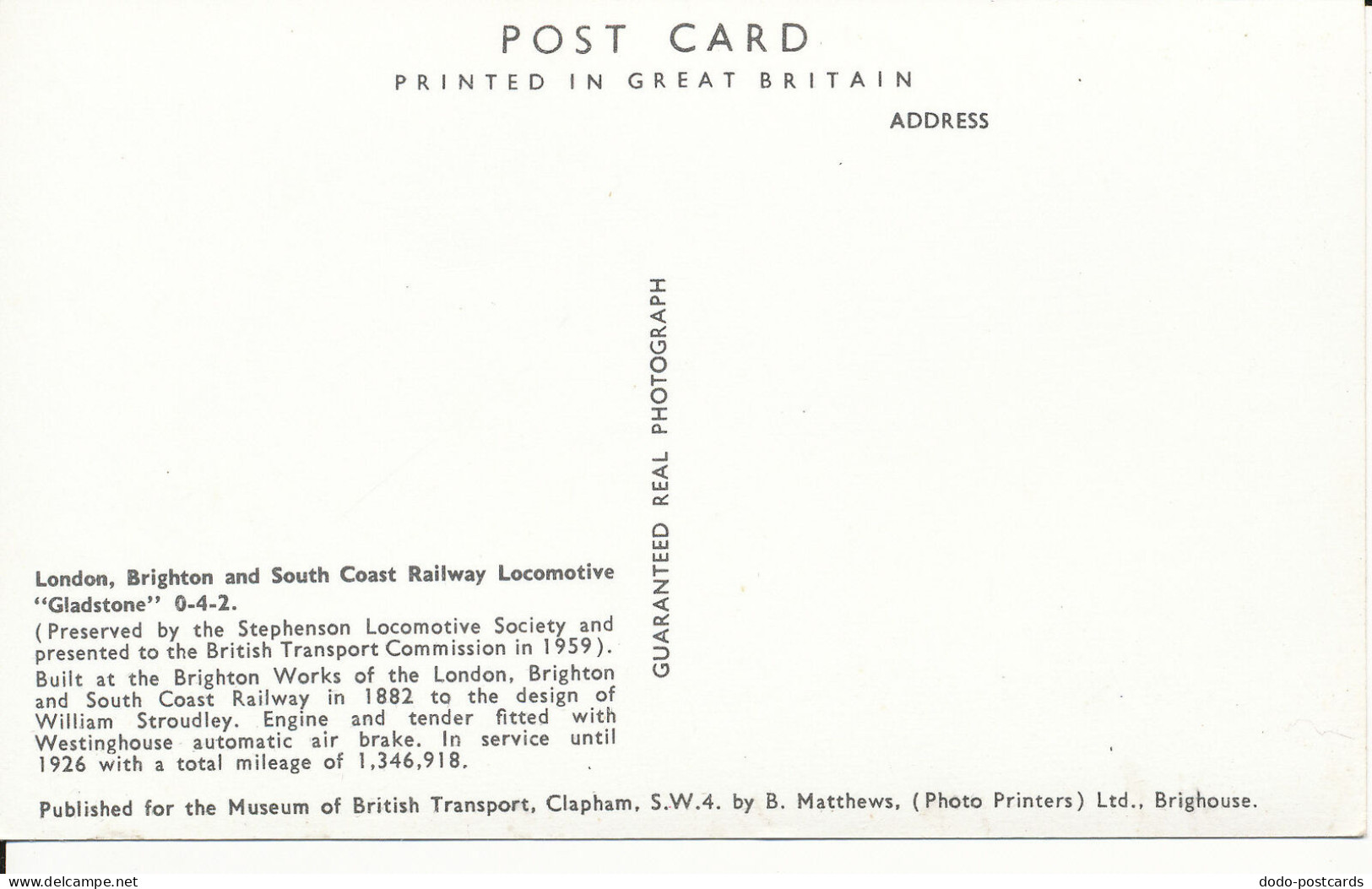 PC37137 London Brighton And South Coast Railway Locomotive Gladstone. B. Matthew - Altri & Non Classificati