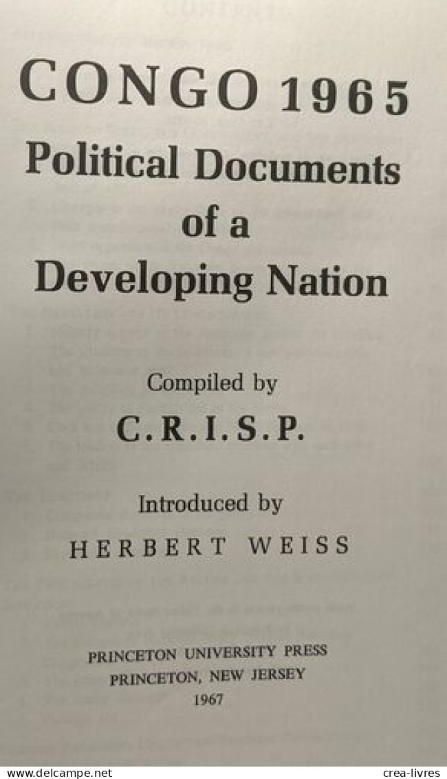 Congo 1965 Political Documents Of A Developing Nation - Politique