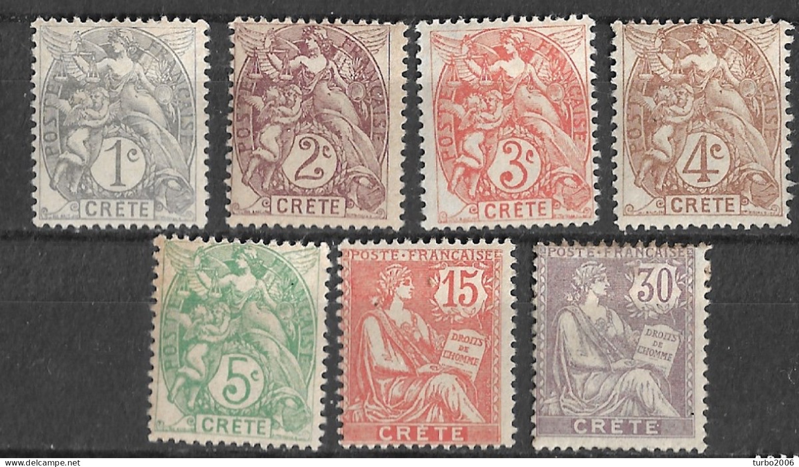 CRETE 1902 French Office : Stamps Of 1900 With Inscription CRETE 7 Values From The Set  Vl. 1 / 5 - 7 - 10 MH - Crète