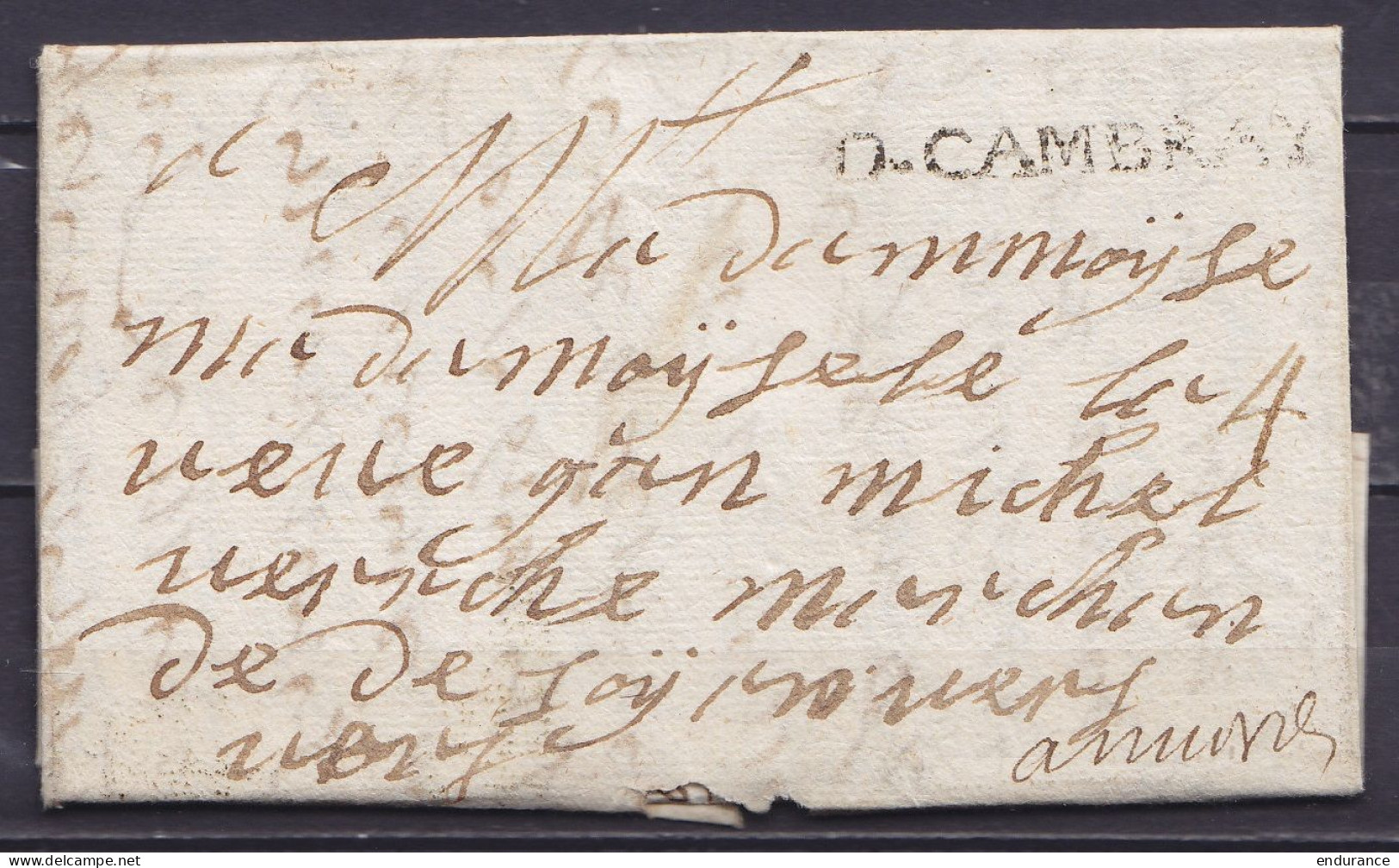 L. (en écriture Phonétique !) Datée 14 Décembre 1709 De CAMBRAY Pour ANVERS - Griffe "D.CAMBRAY" - Port "4" - Destinatio - 1621-1713 (Spanische Niederlande)