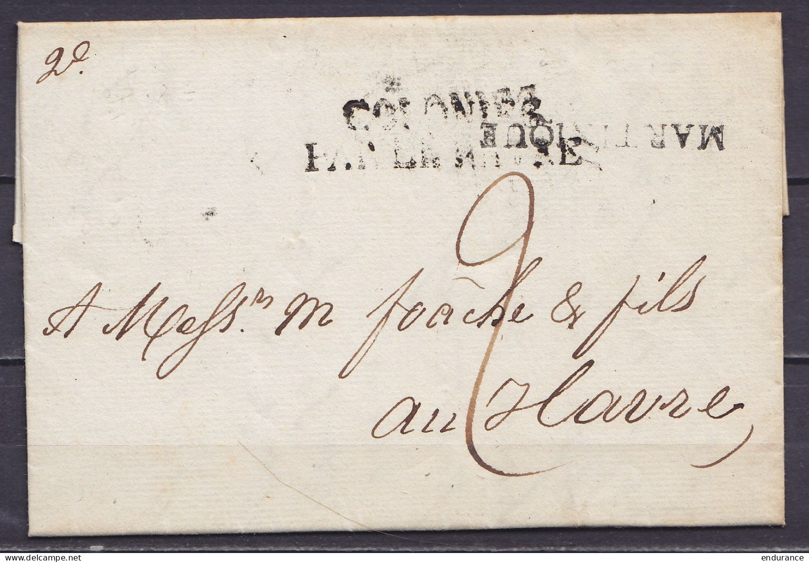 L. Datée 2 Février 1815 De ST PIERRE Mque (Martinique) Pour LE HAVRE - Griffes "COLONIES / PAR LE HAVRE" & "MARTINIQUE"  - 1815-1830 (Holländische Periode)