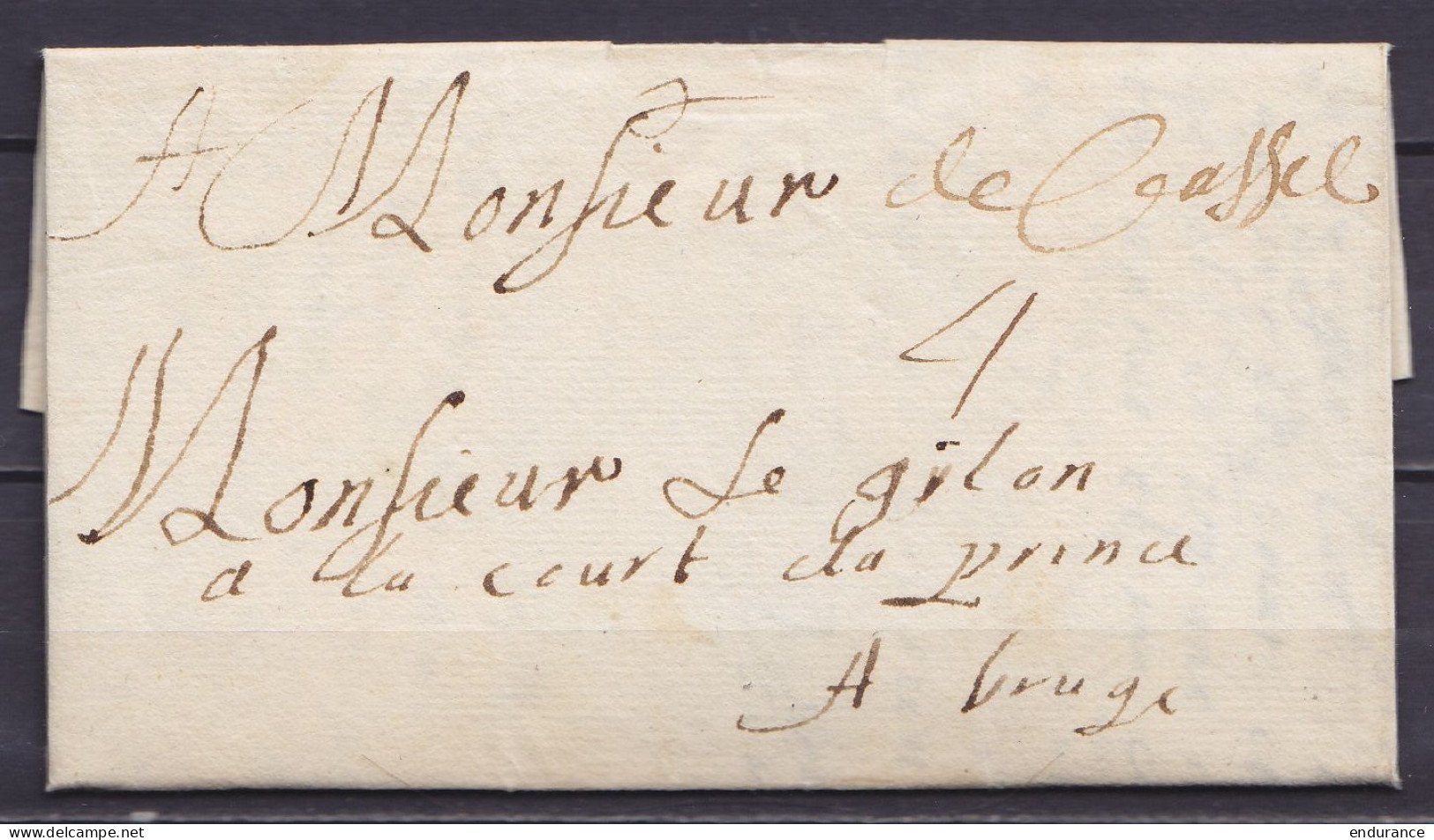 L. Datée 15 Janvier 1711 De ZUYTPNE (près De Cassel) Pour Pensionnaire à L'auberge "A La Court Du Prince" à BRUGE(S) - M - 1621-1713 (Países Bajos Españoles)