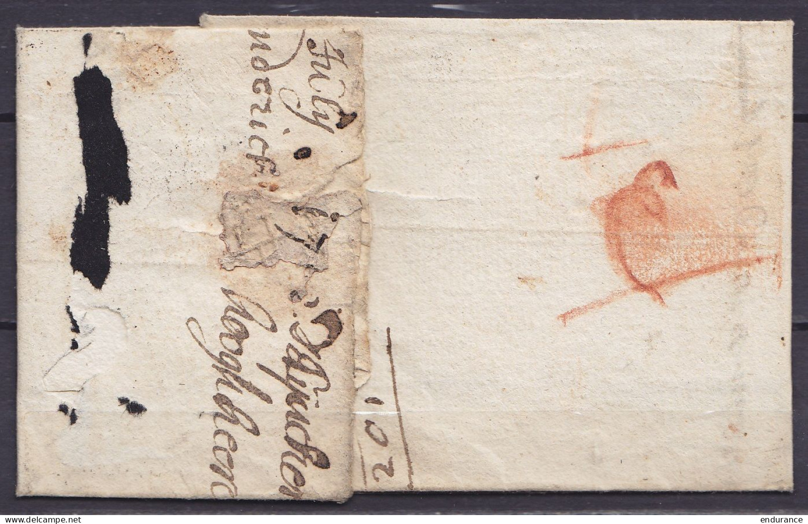 L. Datée 28 Juillet 1702 De DUYNQUERQUE (Dunkerque) Pour BRUGGE - Port "4" - Au Dos : Marque "IBI" (pourrait Concerner,  - 1621-1713 (Spaanse Nederlanden)