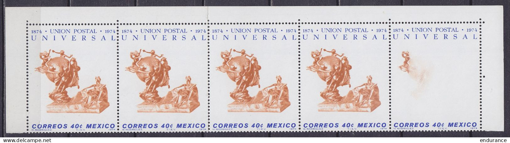 Mexique - Bande De 5x N°812 100e An. UPU ** BdF - Manque Progessif De La Couleur Brune 1974 - Mexico