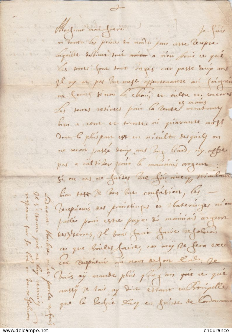 L. Datée 27 Septembre 1639 De ??? En Recommandé Pour Me Jacques Busmaitre à BRUXELLES - Port "VI" à La Craie Rouge - Man - 1621-1713 (Spanische Niederlande)