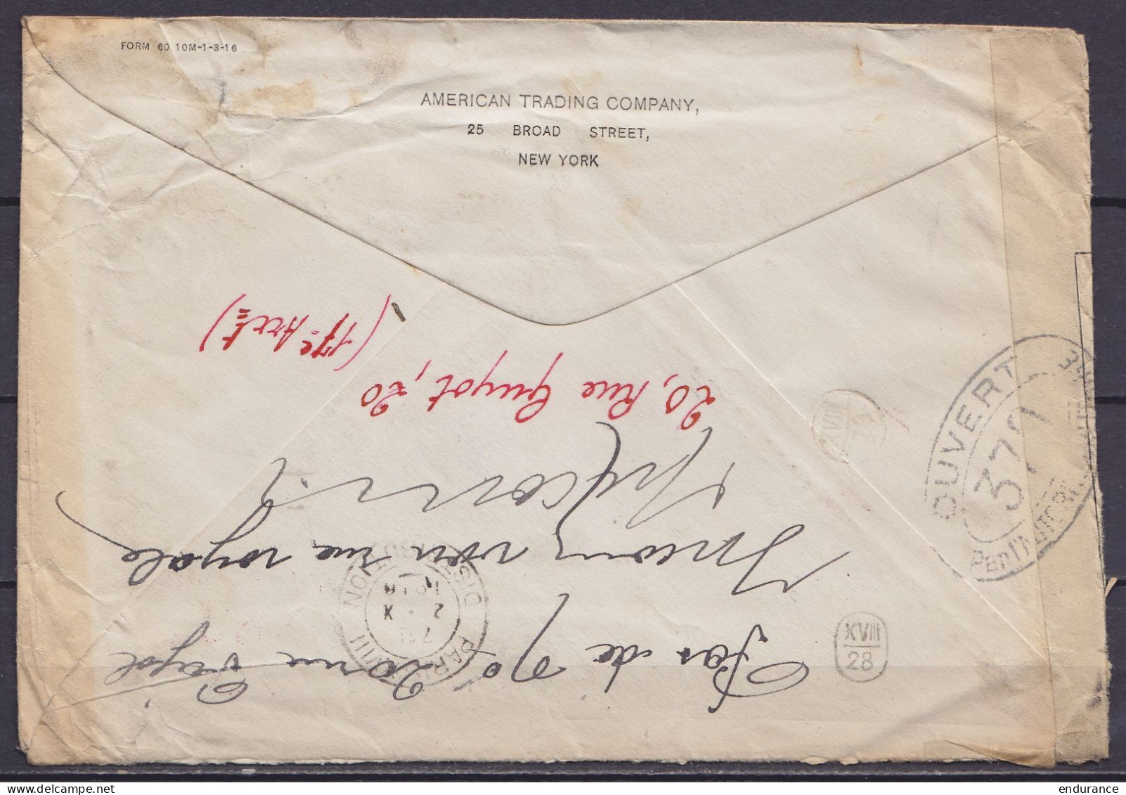 USA - L. Affr. N°171 (5c Bleu) Perforé ATCo Càd NEW YORK /SEP 15 1916 Pour PARIS Par Bateau "S/S. La Touraine" - Taxé 30 - Covers & Documents