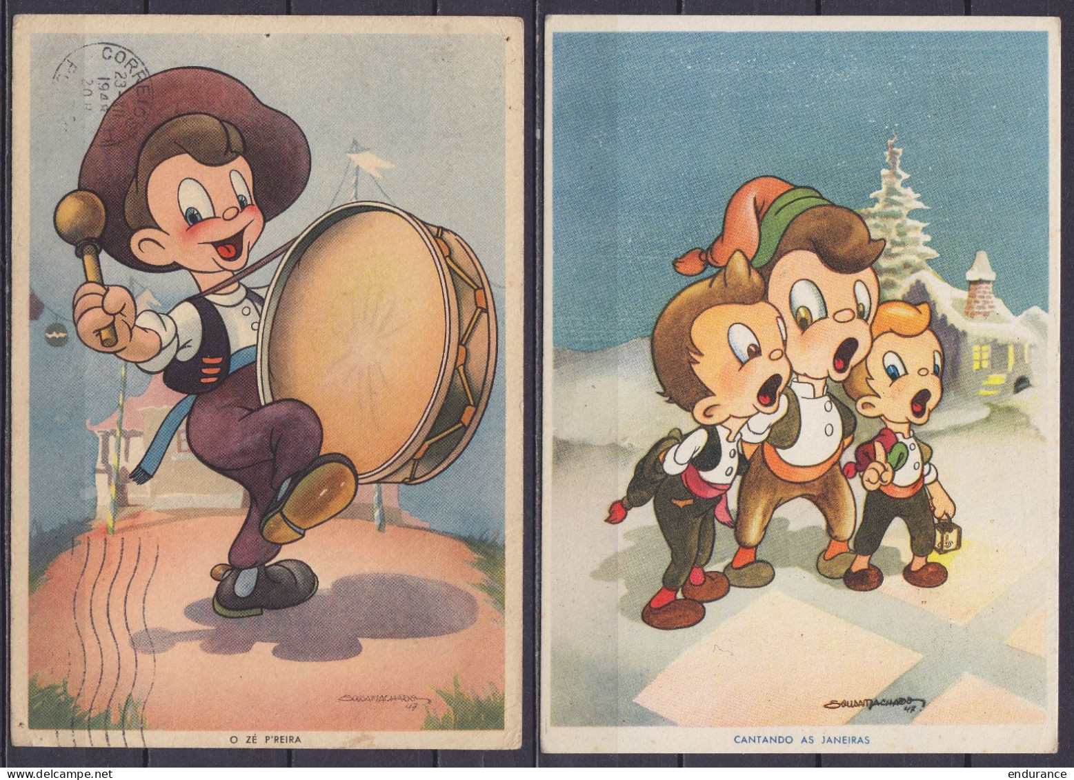 Portugal - Lot 2 EP CP De Vœux (Noël & Nouvel An) Bilhete Postal $30 - 1 Neuf + 1 Circulé Pour PORTO 1948 (illustrations - Ganzsachen