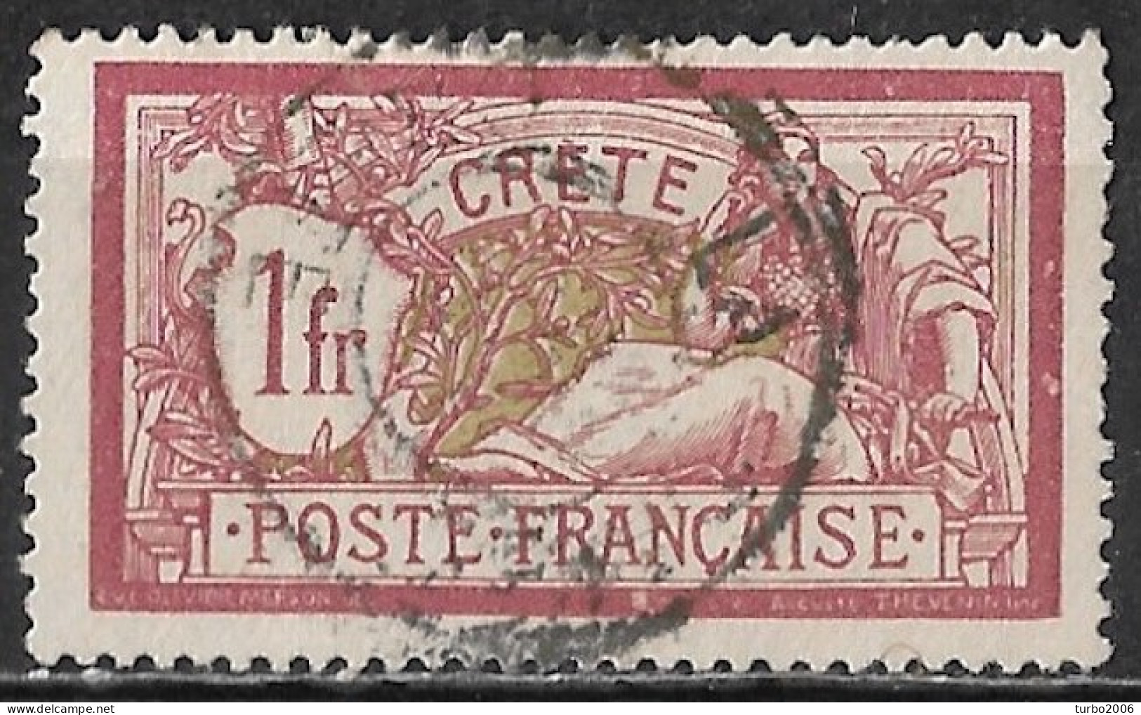 CRETE 1902 French Office : Stamps Of 1900 With Inscription CRETE 1 Fr. Wine Red / Yellow Vl. 13 Used - Crete