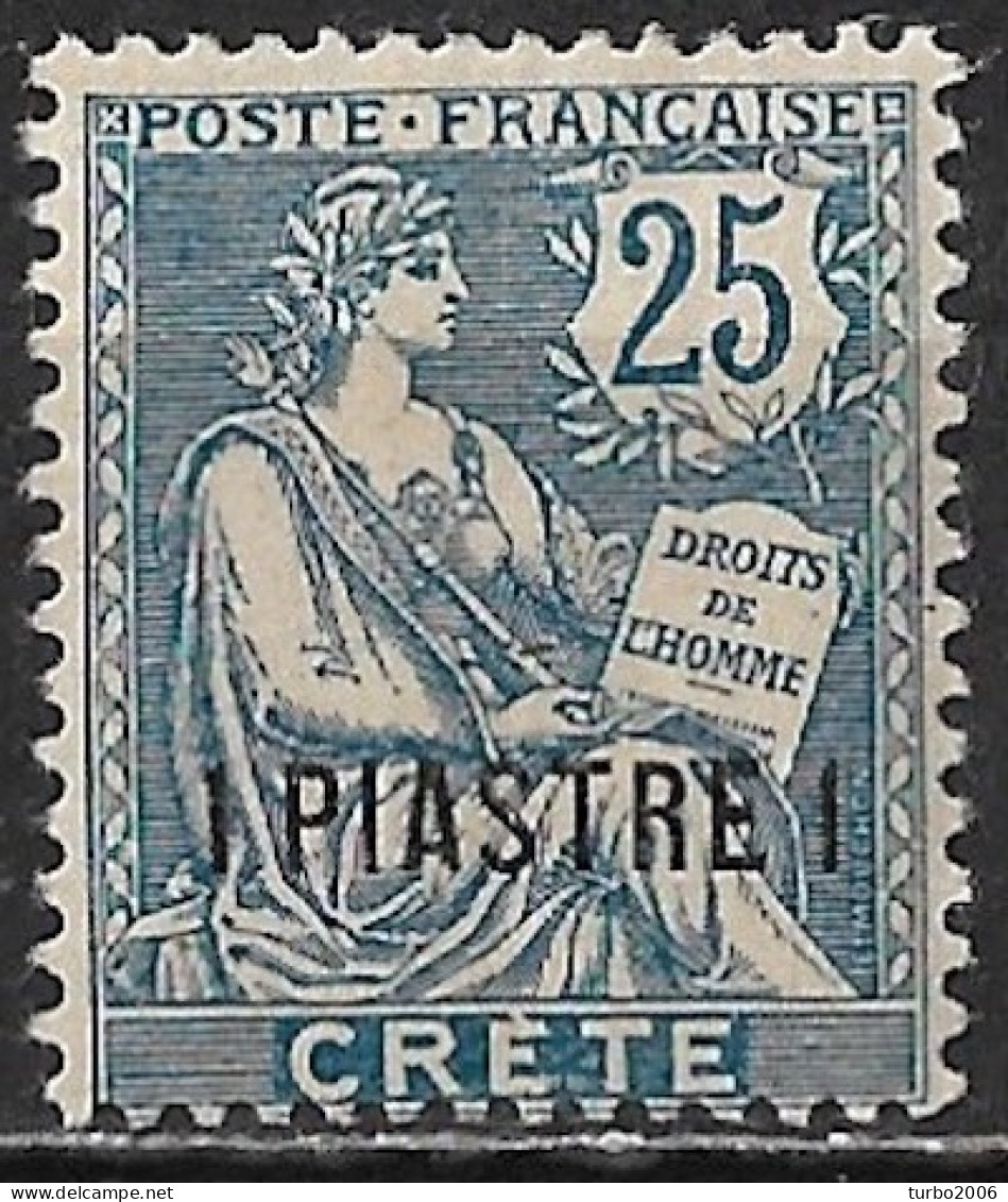 CRETE 1903 French Office : Stamps Of 1900 With Inscription CRETE 25 C Blue With Overprint 1 Piastre Vl. 16 MH - Kreta