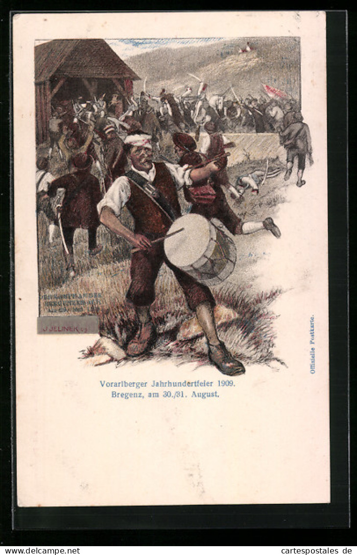 AK Bregenz, Vorarlberger Jahrhundertfeier 1909, Soldaten Während Der Schlacht  - Autres & Non Classés