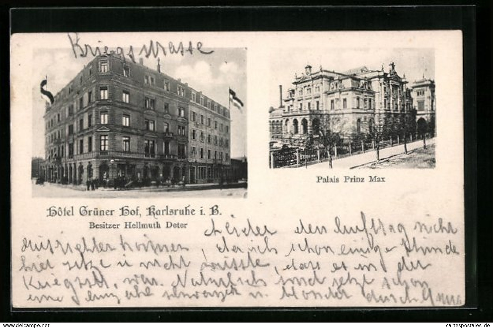 AK Karlsruhe I. B., Hotel Grüner Hof, Palais Prinz Max  - Karlsruhe