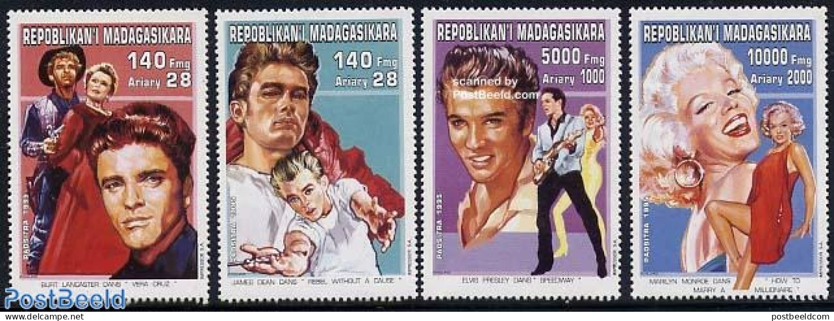 Madagascar 1995 Cinema Centenary 4v, Mint NH, Performance Art - Elvis Presley - Film - Marilyn Monroe - Movie Stars - .. - Elvis Presley