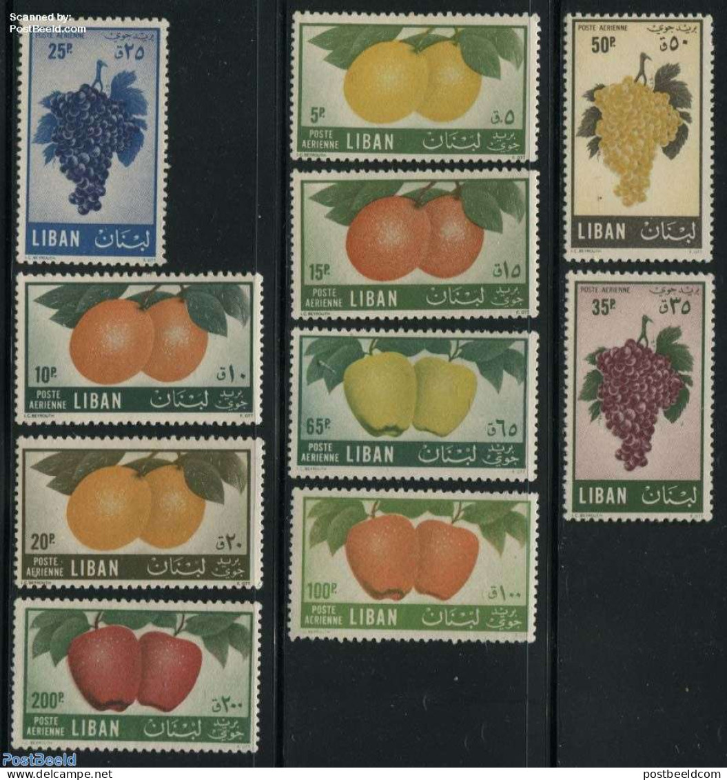 Lebanon 1955 Definitives, Fruits 10v, Unused (hinged), Nature - Fruit - Wine & Winery - Fruits