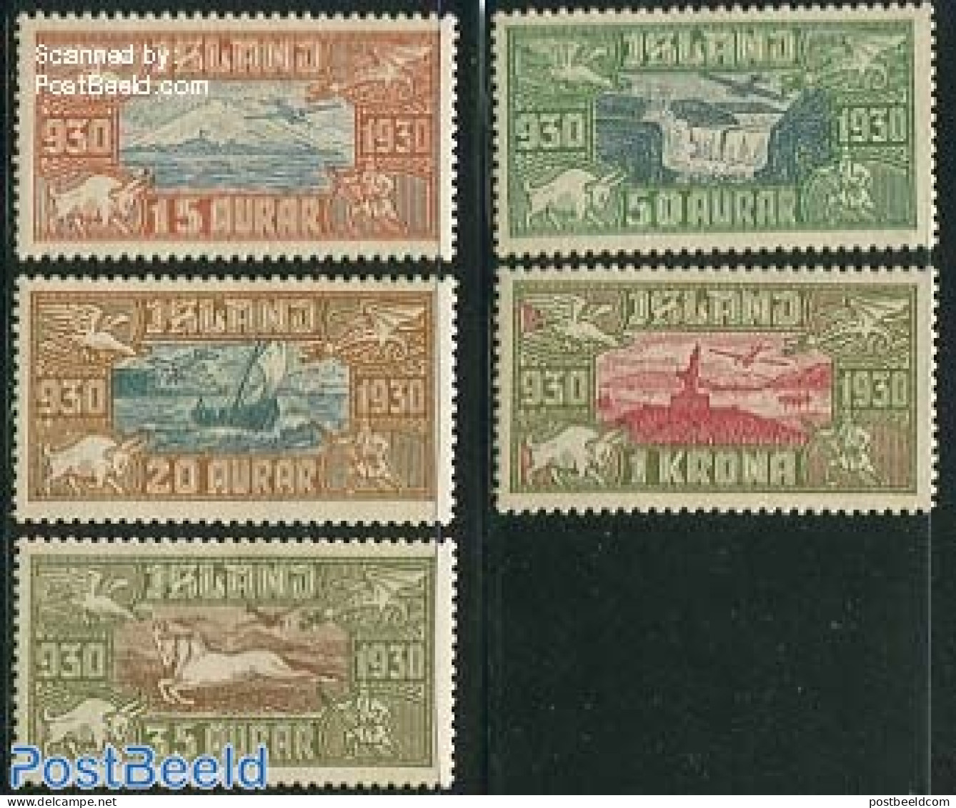 Iceland 1930 1000 Years Allthing 5v, Mint NH, Nature - Transport - Animals (others & Mixed) - Birds - Water, Dams & Fa.. - Ongebruikt
