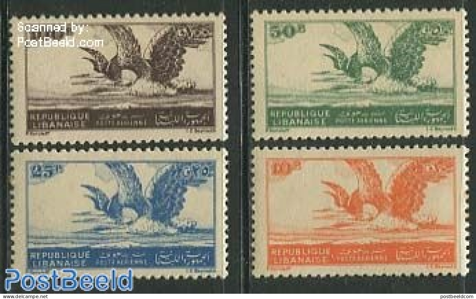 Lebanon 1946 Airmail Definitives 4v, Mint NH, Nature - Birds - Líbano