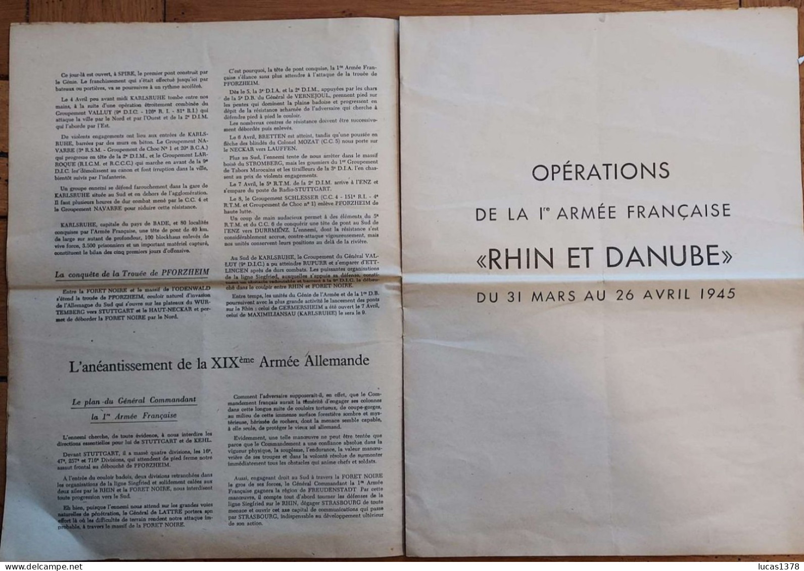 LA VICTOIRE DU RHIN ET DANUBE 31 MARS - 26 AVRIL 1945 PREMIERE ARMEE FRANCAISE 14 PAGES - War 1939-45