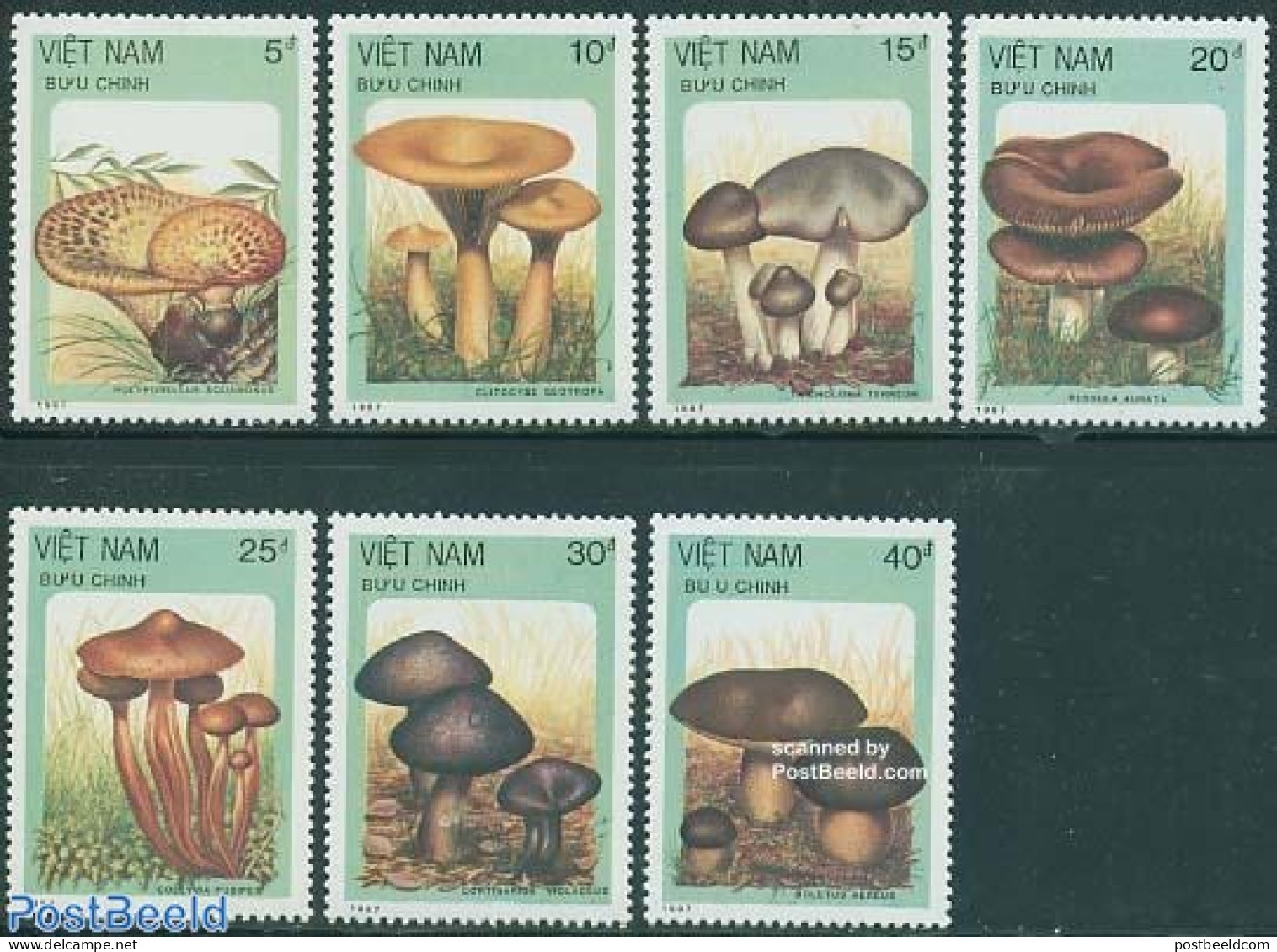 Vietnam 1987 Mushrooms 7v, Mint NH, Nature - Mushrooms - Champignons