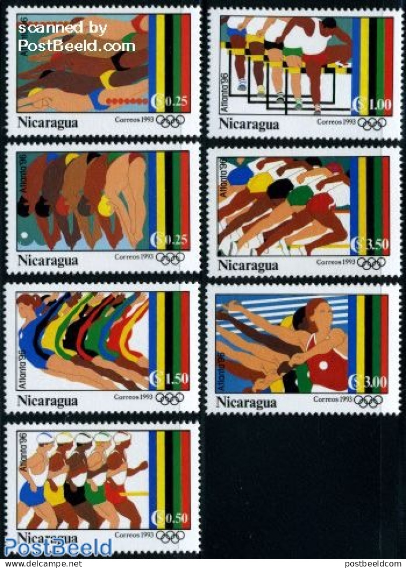 Nicaragua 1993 Olympic Games 7v, Mint NH, Sport - Athletics - Olympic Games - Swimming - Atletismo
