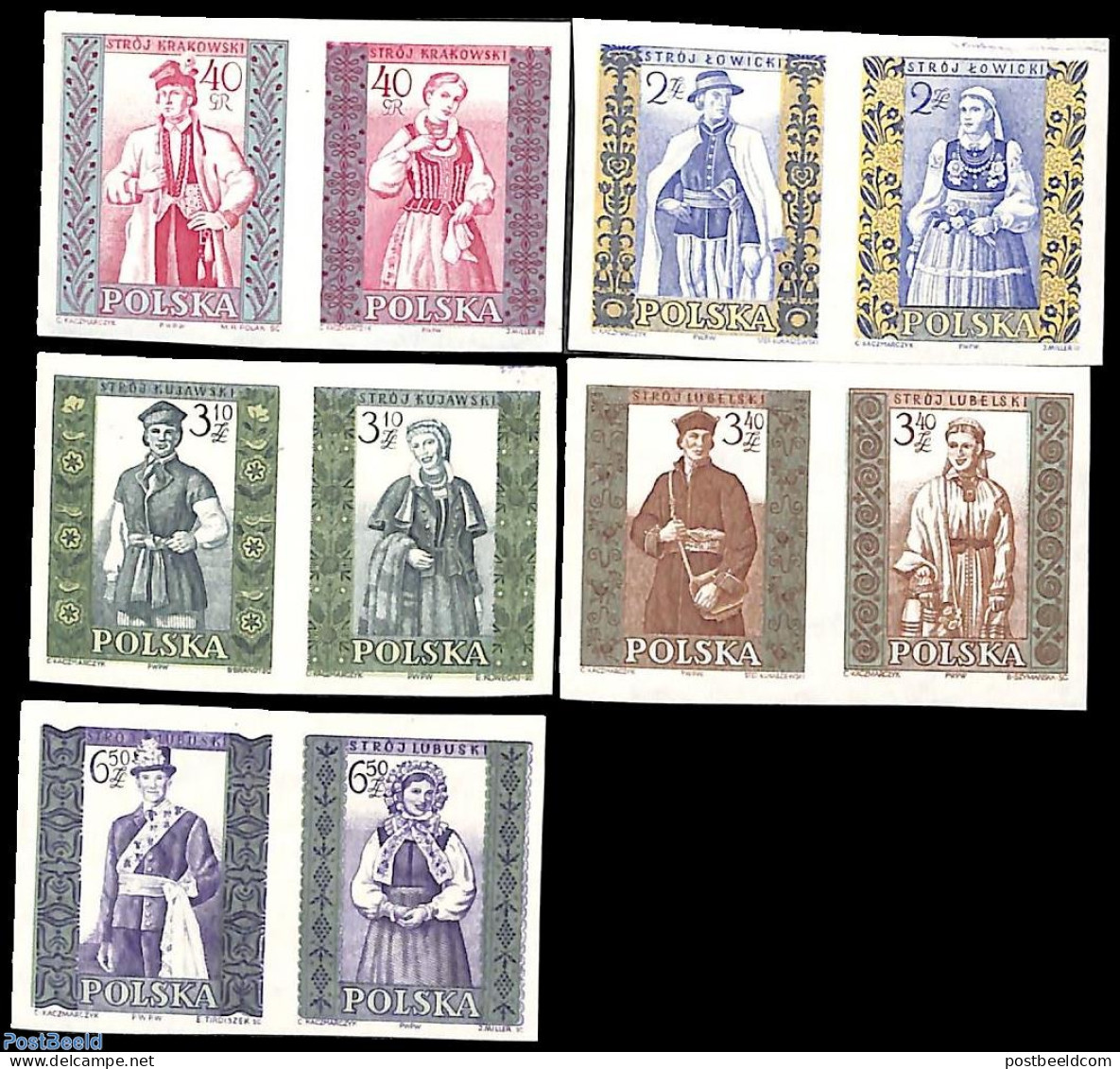 Poland 1960 Costumes 5x2v [:] Imperforated, Mint NH, Various - Costumes - Nuevos