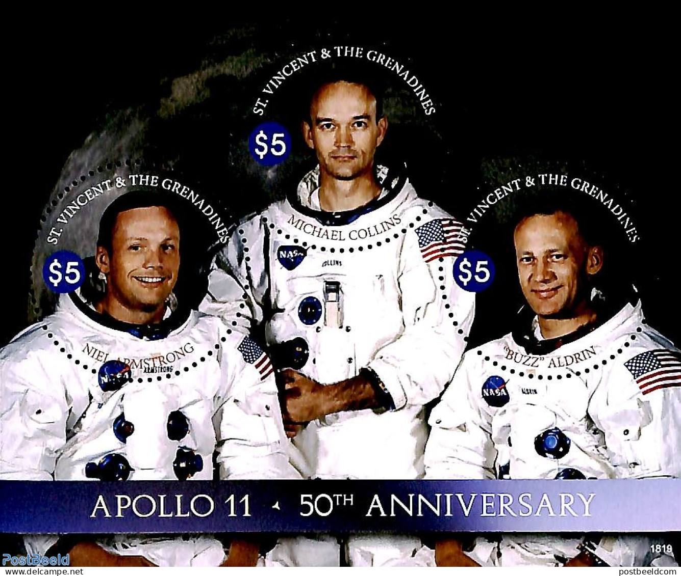 Saint Vincent 2018 Apollo 11 50th Anniversary S/s, Mint NH, Transport - Space Exploration - St.Vincent (1979-...)