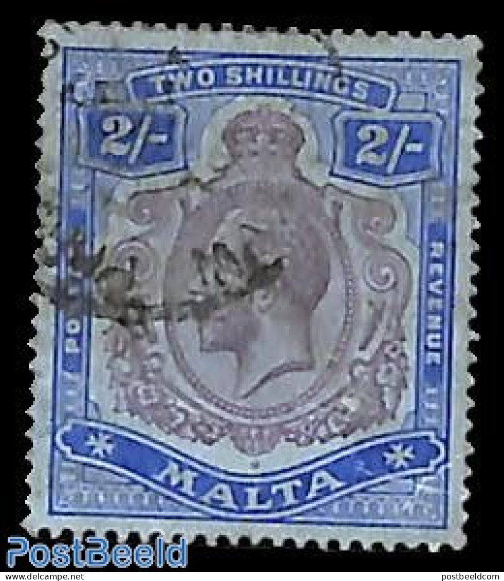 Malta 1914 2sh, WM Mult. Crown-CA, Used, Used Or CTO - Malta