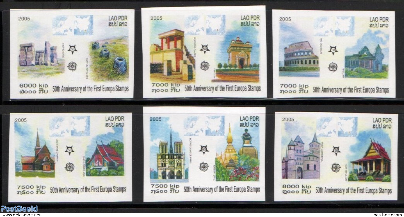 Laos 2006 50 Years Europa Stamps 6v Imperforated, Mint NH, History - Europa Hang-on Issues - Ideas Europeas