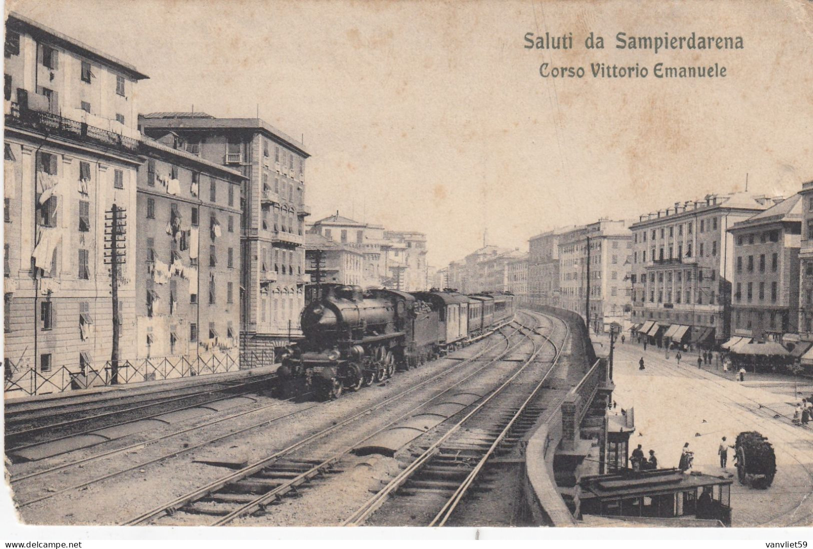 SAMPIERDARENA-GENOVA-CORSO VITTORIO EMANUELE-TRENO IN PRIMISSIMO PIAN-CARTOLINA  VIAGGIATA IL 5-7-1911 - Genova (Genoa)