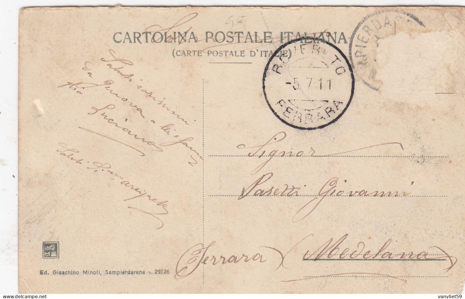 SAMPIERDARENA-GENOVA-CORSO VITTORIO EMANUELE-TRENO IN PRIMISSIMO PIAN-CARTOLINA  VIAGGIATA IL 5-7-1911 - Genova (Genoa)