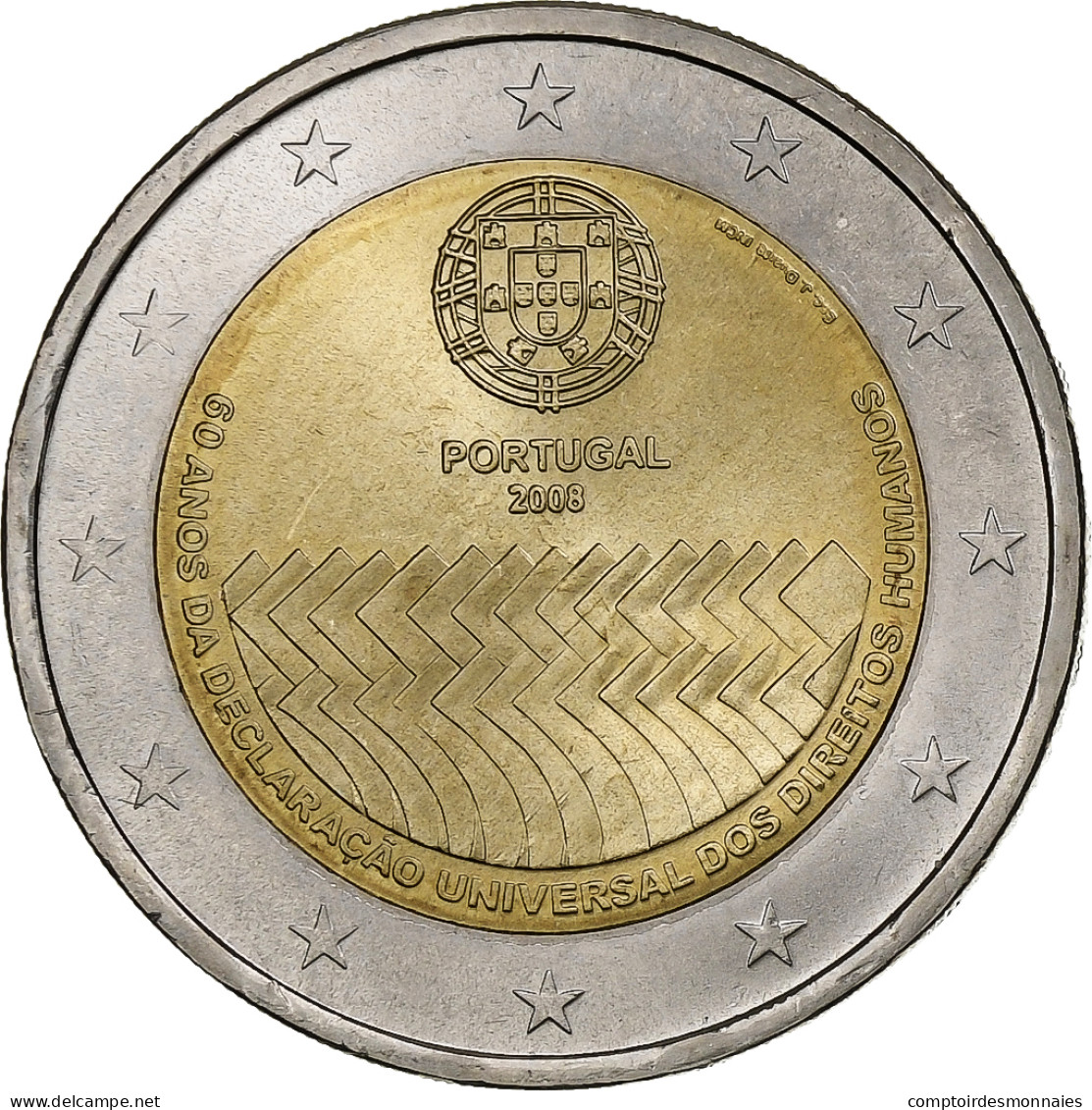 Portugal, 2 Euro, Human Rights, 2008, Lisbonne, TTB, Bimétallique, KM:784 - Portugal