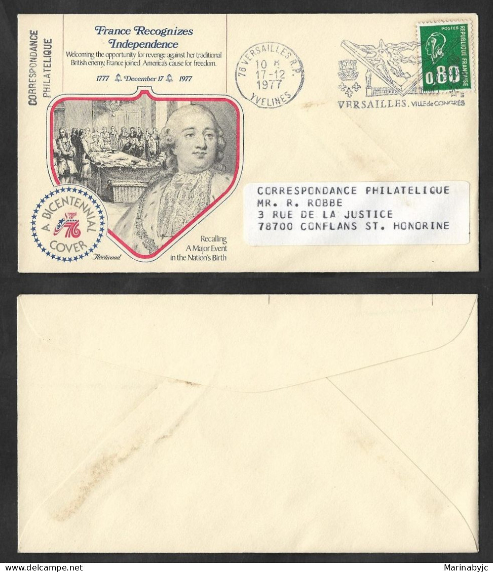 SE)1977 FRANCE, BICENTENNIAL OF FRANCE - RECOGNIZES INDEPENDENCE, CIRCULATED TO CONFLANS ST. HONORINE, FDC - Gebraucht