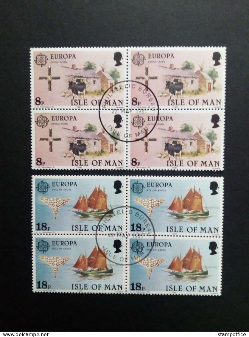 ISLE OF MAN MI-NR. 187-188 GESTEMPELT(USED) 4er BLOCK EUROPA 1981 FOLKLORE SEGELBOOTE - 1981