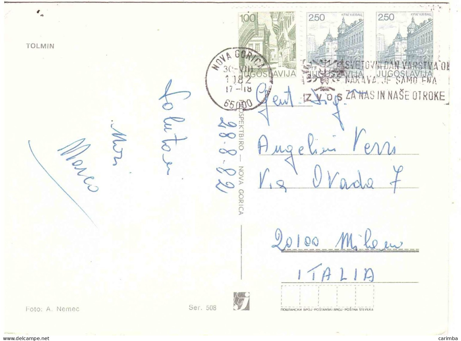 JUGOSLAVIA CARTOLINA PER ITALIA CON ANNULLO TARGHETTA - Covers & Documents