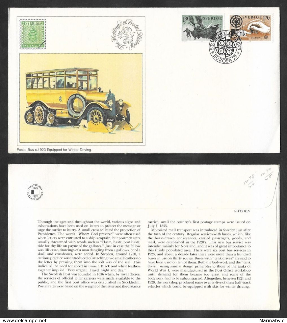 SE)1979 SWEDEN, EUROPA CEPT BROADCAST, BUS EQUIPPED FOR WINTER 1923, POST AND TELECOMMUNICATIONS, FDC - Europe (Other)